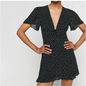 Reformation Black and White Ruffled Mini Dress